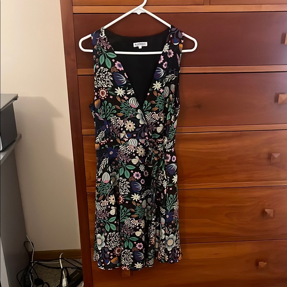 L.A. Soul Sleeveless Floral V-Neck Sundress, Size Large